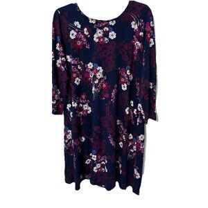 J. Jill  Wearever Collection Floral Print Long 3/4 Sleeve Dress Sz Large READ